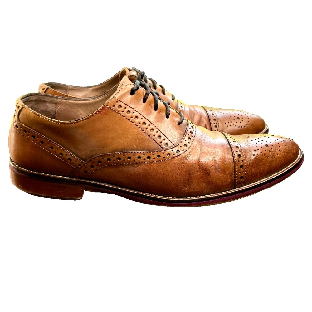 Johnston Murphy Conard Italian Leather Oxford Men 10 10M Cap Toe Tan 208682 $185
